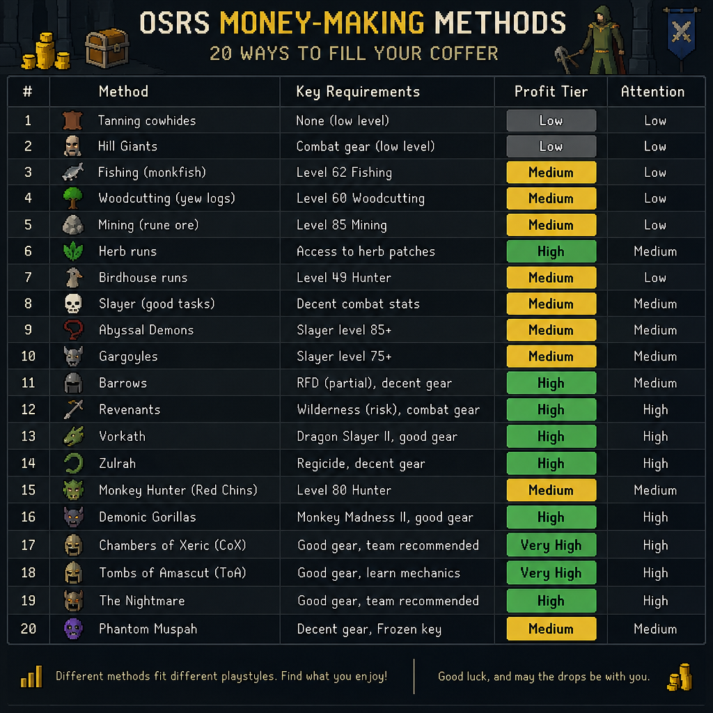 Money Making Methods Comparison Table